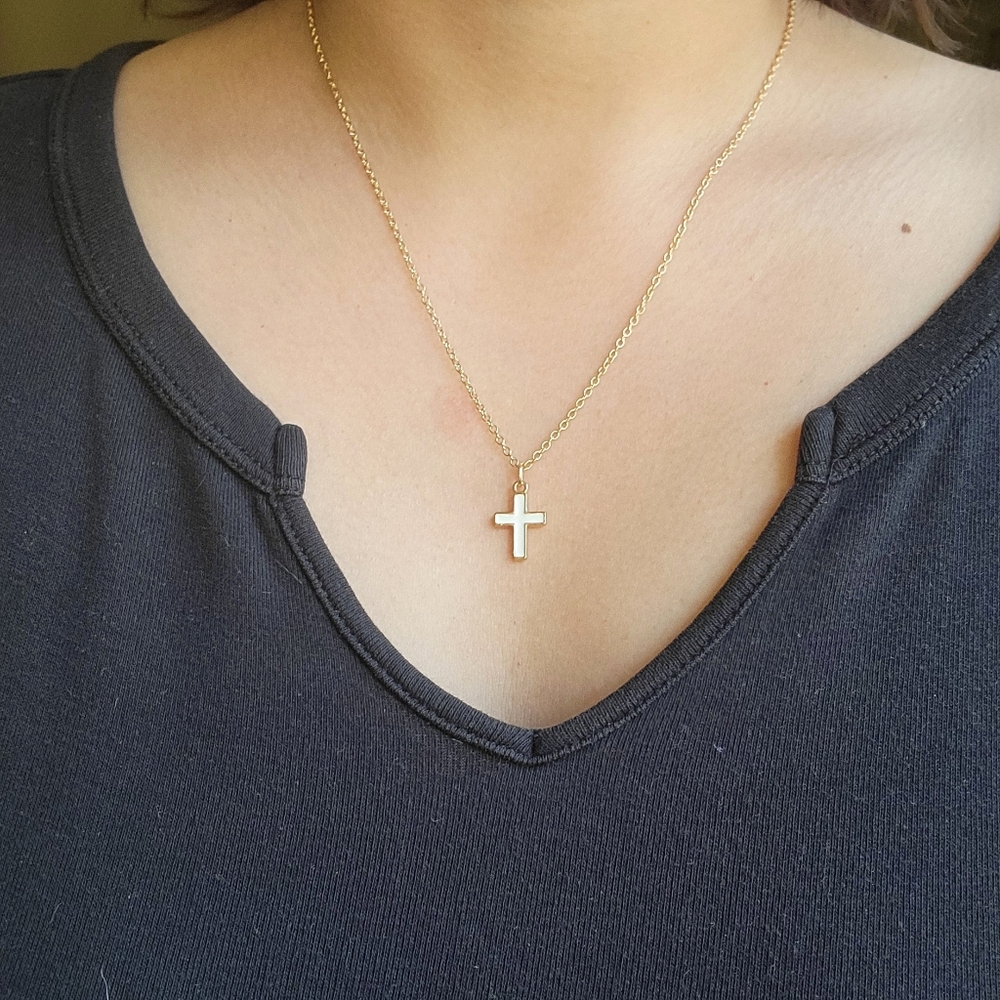Classic Dainty Gold White Enamel Cross Necklace